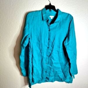 j. jill love linen essential button down long sleeve shirt sz M